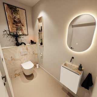 MONDIAZ TURE-DLUX Meuble toilette - 40cm - Talc - EDEN - vasque Frappe - position gauche - sans trou de robinet
