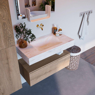 MONDIAZ ALAN - DLUX Badkamermeubelset - 90cm - onderkast - Washed Oak - 1 lade - vrijhangende wastafel - wasbak midden - 0 kraangaten - Ostra