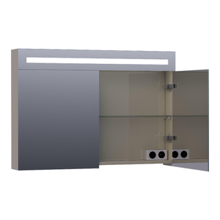 Saniclass Double Face Spiegelkast - 100x70x15cm - verlichting - geintegreerd - 2 links- rechtsdraaiende spiegeldeur - MDF - hoogglans taupe