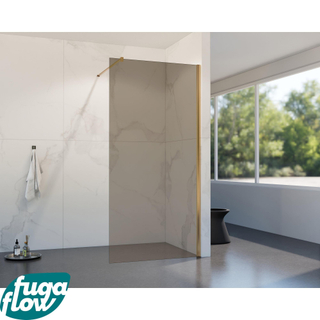 FugaFlow Eccelente Vetro inloopdouche badkamer - 180x200cm - rookglas - wandarm - geborsteld koper