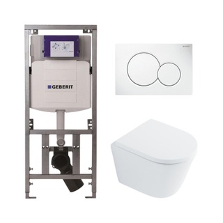QeramiQ Dely Toiletset - Geberit UP320 inbouwreservoir - met Burda frame - witte bedieningsplaat - softclose toilet zitting 35 mm - glans wit