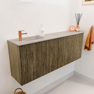 Mondiaz JOYA-DLUX 111.6cm toiletmeubel - ronding rechts kleur Dusk - Wastafel FAYE positie Links 1 kraangat kleur Opalo.