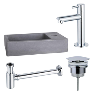 FortiFura Fuente Pack Lave-mains - 40x22x8cm - 1 trou de robinet - robinet Chrome - Béton