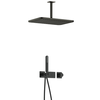 Hotbath Gal Complete doucheset inbouw - thermostatisch - 2 pushbuttons - 15cm plafondarm - 27cm rechtoekige hoofddouche - staafhanddouche - Gun metal geborsteld PVD