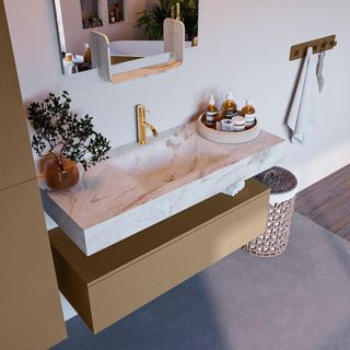 Mondiaz ALAN-DLUX Ensemble de meuble - 110cm - meuble Oro mat - 1 tiroir - Lavabo Cloud Frappe suspendu - vasque Centre - 1 trou de robinet