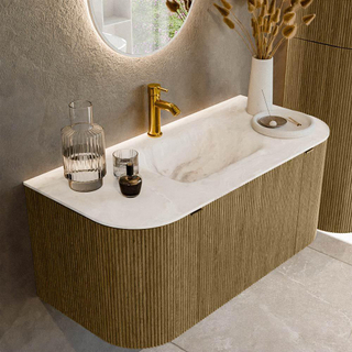 Ensemble de meuble de salle de bain Mondiaz KURVE-DLUX - 100x46x40cm - 1 tiroir - 2 portes - lavabo en solid surface - milieu - 1 trou de robinet - Dusk