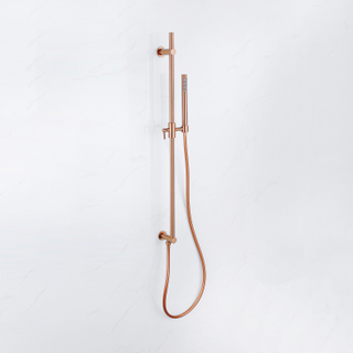 Fortifura Calvi Ensemble de douche - coude mural intégré - flexible de douche lisse - barre douchette - Cuivre brossé PVD (Cuivre)