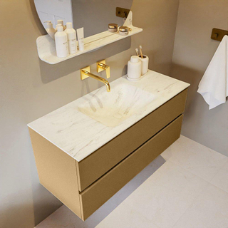 Mondiaz VICA-DLUX ensemble de meuble de salle de bain - 110cm - meuble sous-vasque oro - 2 tiroirs - lavabo encastré cloud milieu - sans trous de robinet - version haute de 60cm - opalo