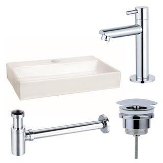 FugaFlow Eccelente Arredo Pack Lave-mains - 38x7x24cm - 1 trou de robinet - céramique - robinet Chrome - Blanc