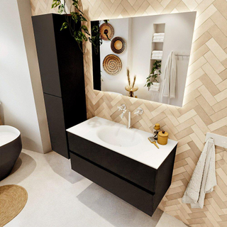 MONDIAZ VICA 100cm meuble sous lavabo Urban 2 tiroirs. Lavabo MOON centre 1 trou de robinet, couleur Talc.