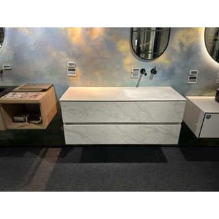 MONDIAZ VICA Badkamermeubelset 120cm 2 lades wasbak Cloud rechts 0 kraangaten solid surface carrara marmer - OUTLET UDEN