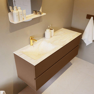 Mondiaz VICA-DLUX Ensemble de meuble de salle de bain - 130cm - meuble sous-vasque reposant - 2 tiroirs - lavabo encastré cloud gauche - 1 trou de robinet - version haute de 60cm - ostra