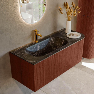 Mondiaz KURVE-DLUX Ensemble de meuble salle de bain - 115x46x40cm - 1 tiroir - 1 porte - lavabo en solid surface - gauche - 1 trou de robinet - Ruby