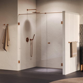 BRAUER Void Carving Nisdeur - 2-delig - 170x200cm - 70cm draaideur aan muur - glascoating - omkeerbaar - helder glas - geborsteld koper PVD