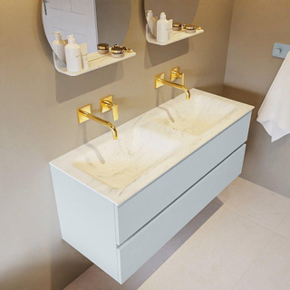 Mondiaz VICA-DLUX ensemble de meuble de salle de bain - 120cm - meuble sous-vasque argile - 2 tiroirs - lavabo encastré nuage double - sans trous de robinet - version haute 60cm - opalo