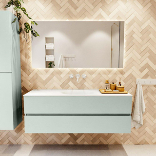 Mondiaz VICA ensemble de meuble de salle de bain - 140cm - meuble sous-vasque greey - 2 tiroirs - lavabo moon milieu - sans trous de robinet - couleur talc - miroir LED - version XL 60cm haut