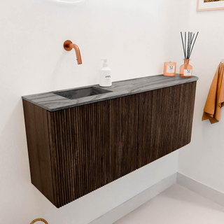 Mondiaz JOYA-DLUX Meuble de salle de bains - 101,6 cm - arrondi droit couleur Walnut - Vasque FAYE position Gauche Sans trou de robinet couleur Sombra