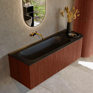 Mondiaz KURVE Ensemble de meuble salle de bain - 135x46x40cm - 1 tiroir - 1 porte - lavabo en solid surface - gauche - sans trou de robinet - Ruby