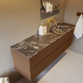 Mondiaz VICA-DLUX ensemble de meuble de salle de bain - 150cm - meuble sous-vasque repos - 4 tiroirs - lavabo encastré cloud droite - sans trous de robinet - version haute de 60cm - lave