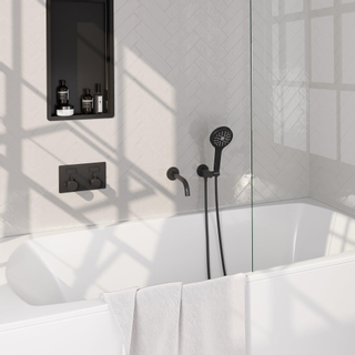 Brauer Black Edition mitigeur thermostatique bain encastré set 04 bec 3 positions douchette flexible de douche raccord mural coude noir mat