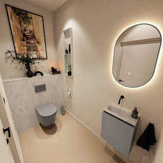 MONDIAZ TURE-DLUX Meuble toilette - 40cm - Smoke - EDEN - vasque Opalo - position gauche - sans trou de robinet