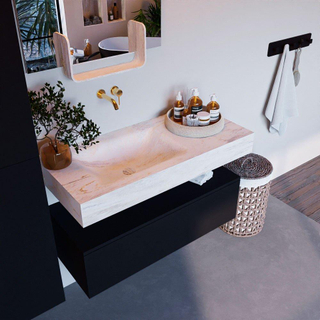 Mondiaz ALAN-DLUX Ensemble de meuble - 100cm - meuble Urban mat - 1 tiroir - Lavabo Cloud Ostra suspendu - vasque Gauche - 0 trous de robinet