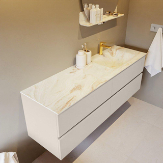 Mondiaz VICA-DLUX ensemble de meuble de salle de bain - 150cm - meuble sous-vasque lin - 4 tiroirs - lavabo encastré nuage droite - 1 trou de robinet - version haute de 60cm - frape