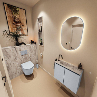 MONDIAZ TURE-DLUX Meuble toilette - 60cm - Clay - EDEN - vasque Glace - position gauche - 1 trou de robinet