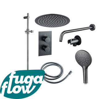 FugaFlow Eccelente Sobrado Badkamer Inbouw Regendoucheset - thermostatisch - wandarm -glijstang - 25cm hoofddouche -handdouche rond - gunmetal PVD