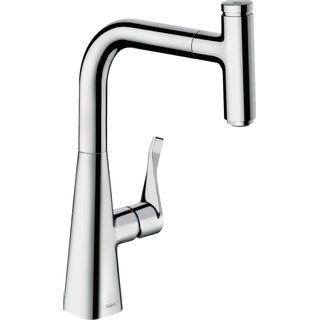 Hansgrohe Metris Select robinet de cuisine 240 avec bec extractible pivotant à 150° avec bouton Select pour fonction pause chrome