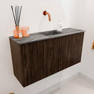 Mondiaz JOYA-DLUX 80cm meuble de toilette - couleur Walnut - Vasque FAYE position Milieu Sans trou de robinet couleur Sombra.