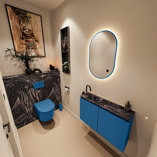 MONDIAZ TURE-DLUX Meuble toilette - 80cm - Jeans - EDEN - vasque Lava - position gauche - 1 trou de robinet