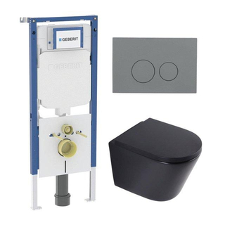 QeramiQ Dely Toiletset - 36.3x51.7cm - diepspoel - rimless - Geberit UP720 inbouwreservoir - softclose toilet zitting 35 mm - bedieningsplaat licht grijs - ronde knoppen - mat zwart