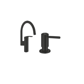 GROHE Eurosmart Ensemble de robinet de cuisine - 18,3 cm - bec haut - distributeur de savon - noir mat