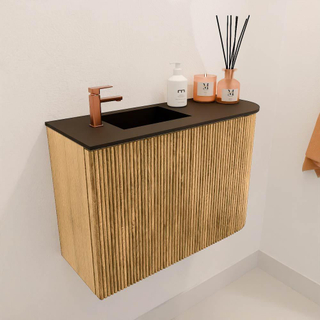 Mondiaz JOYA 61.6cm meuble de salle de bains - arrondi droit couleur Oak - Vasque FAYE position Gauche 1 trou de robinet couleur Urban