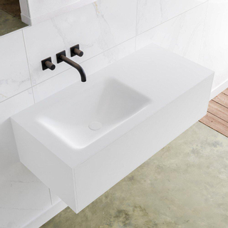 Mondiaz Lagom Meuble avec 1 tiroir 100x30x45cm vasque Cloud gauche sans trous de robinet Solid Surface Talc