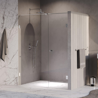 BRAUER Void Carving Nisdeur - 2-delig - 160x200cm - 70cm draaideur aan muur - glascoating - omkeerbaar - helder glas - Chroom