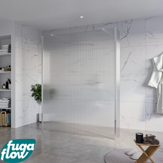 FugaFlow Eccelente Vetro Vrijstaande inloopdouche badkamer - 160x200cm - Helder geribbeld - antikalk - 8mm veiligheidsglas - 2 zijwanden 30cm - met wandarmen en hoekprofielen - Chroom -