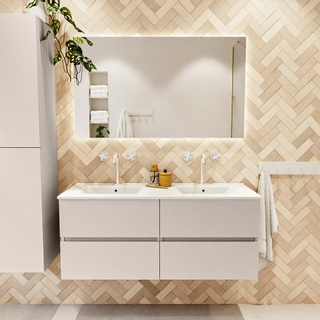 Mondiaz VICA ensemble de meuble de salle de bain - 120cm - meuble sous-vasque lin - 4 tiroirs - lavabo denia double - 2 trous de robinet - couleur Blanc Brillant - miroir LED - version XL 60cm de haut