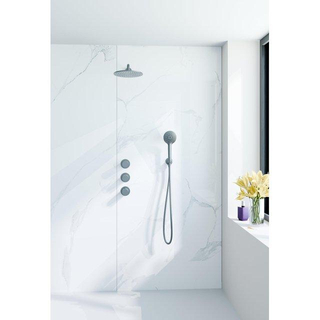 Fortifura Nebbio Regendoucheset - inbouwkraan - inbouwdeel - wandaansluitbocht - doucheslang metaal - ronde handdouche - 35cm wandarm - 30cm ronde hoofddouche - geborsteld gunmetal PVD