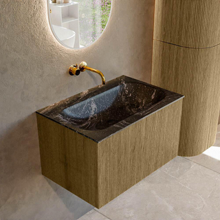 Ensemble de meuble de salle de bain Mondiaz KURVE-DLUX - 70x46x40cm - 1 tiroir - lavabo en solid surface - milieu - sans trou de robinet - Dusk