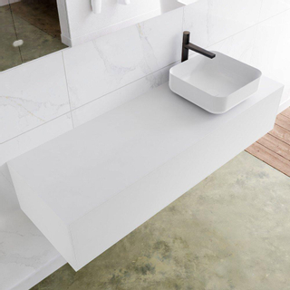 Mondiaz Lagom Meuble salle de bains 140x30.9x45cm Solid Surface Talc 1 tiroir avec lavabo BINX vasque à poser Droite 1 trou de robinet