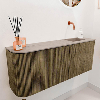 Mondiaz JOYA-DLUX 101.6cm toiletmeubel - ronding links kleur Dusk - Wastafel FAYE positie Rechts Zonder kraangat kleur Saba.