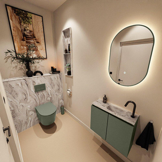 MONDIAZ TURE-DLUX Meuble toilette - 60cm - Army - EDEN - vasque Glace - position droite - 1 trou de robinet