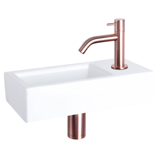 Differnz Ravo kit lave-mains - 38.5x18.5x9.5cm - Rectangulaire - 1 trou de robinet - Robinet en cuivre courbé - Céramique blanche