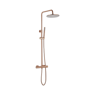 Fortifura Calvi Thermostatische Regendoucheset - 25cm - ronde hoofddouche - staafhanddouche - geborsteld koper PVD OUTLETSTORE
