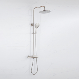 Fortifura Calvi Colonne de douche thermostatique - pomme de douche 25cm - flexible en métal - douchette ronde - inox brossé PVD