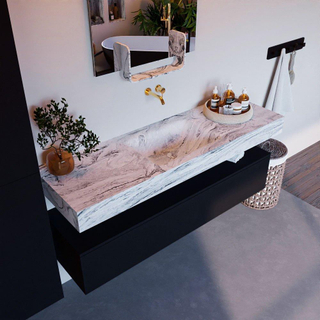 Mondiaz ALAN-DLUX Ensemble de meuble - 150cm - meuble Urban mat - 1 tiroir - Lavabo Cloud Glace suspendu - vasque Centre - 0 trous de robinet