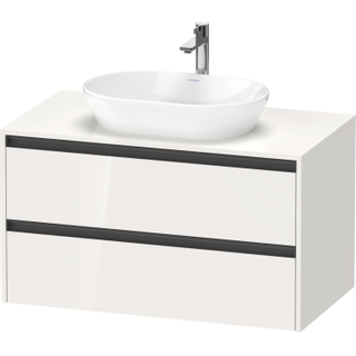 Duravit ketho 2 meuble sous lavabo avec plaque console et 2 tiroirs 100x55x56.8cm avec poignées anthracite blanc brillant