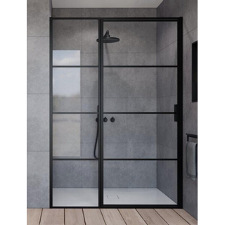 Saniclass Bellini Porte de douche 120x200cm avec paroi fixe verre de sécurité anticalcaire cadre Lines à l'extérieur Noir mat